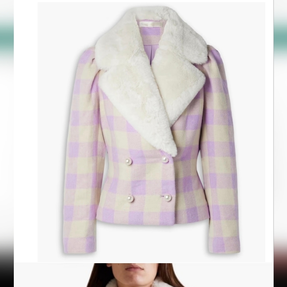 NWOT LOVESHACKFANCY Dumont Plaid Purple & White Checked Jacket